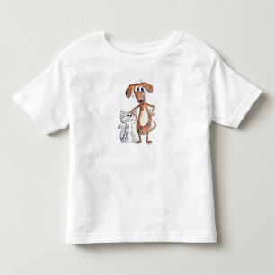 Camiseta De Bebé Perro marrón alegre y gato gris