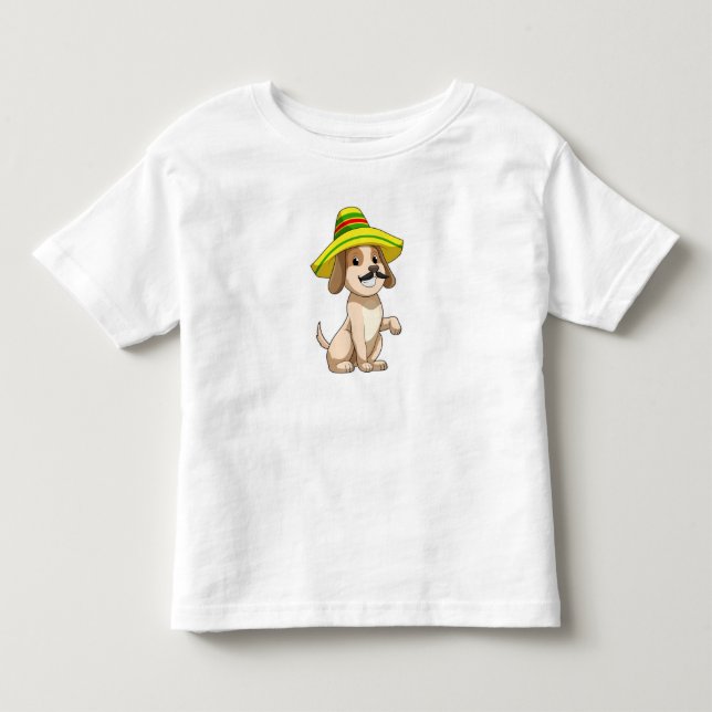 Camiseta De Bebé Perro mexicano con gorra de paja (Anverso)