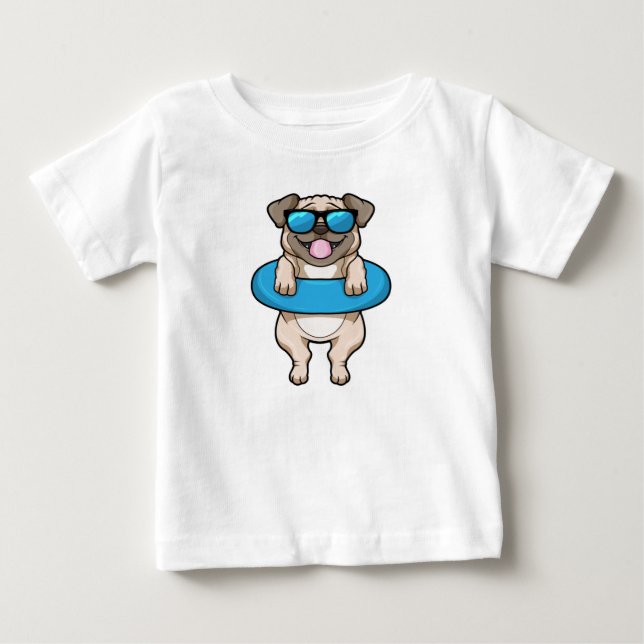 Camiseta De Bebé Perro nadando con flotador (Anverso)