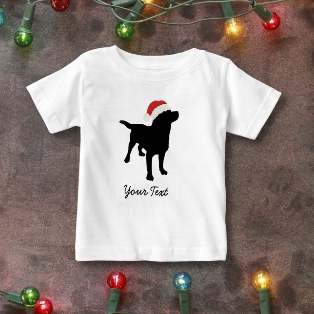 Camiseta De Bebé Perro negro de laboratorio con Navidades Santa Hat (Subido por el creador)