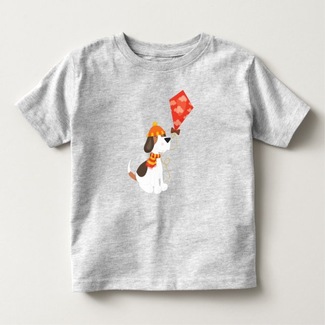 Camiseta De Bebé Perro otoñal, Perro lindo, Perro con cometa, bufan (Anverso)