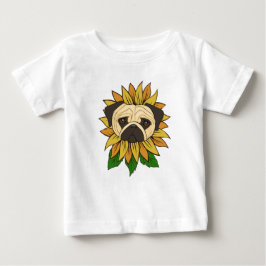 Camiseta De Bebé Perro Pug Adorable en un Girasol