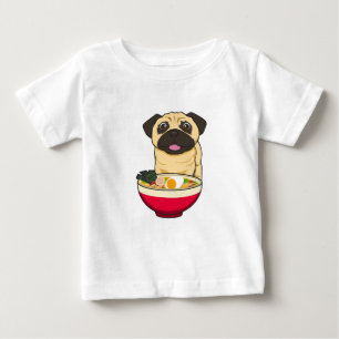 Camiseta De Bebé Perro Pug y Ramen