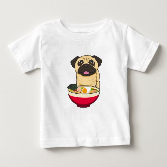 Camiseta De Bebé Perro Pug y Ramen (Anverso)