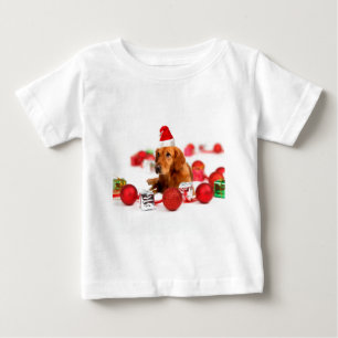 Camiseta De Bebé Perro Retriever Dorado con Sombrero Rojo de Santa 