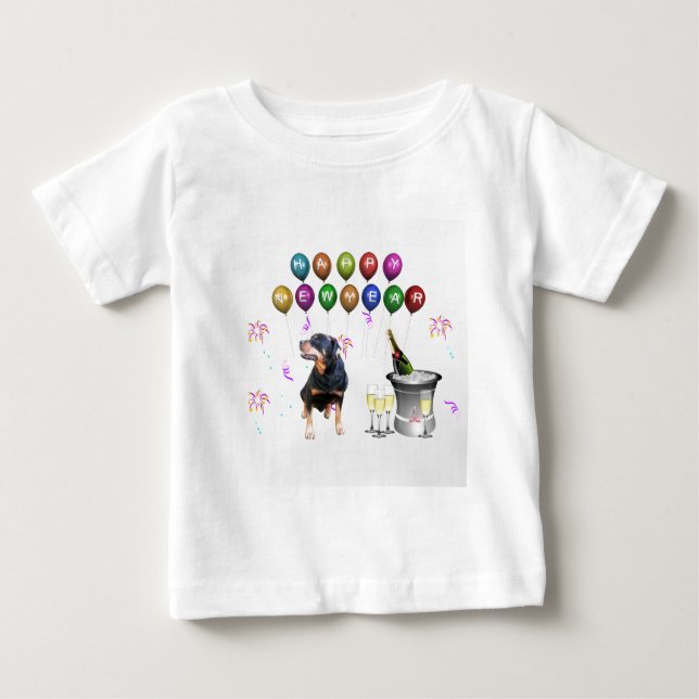 Camiseta De Bebé Perro Rottweiler Feliz Año Nuevo (Anverso)