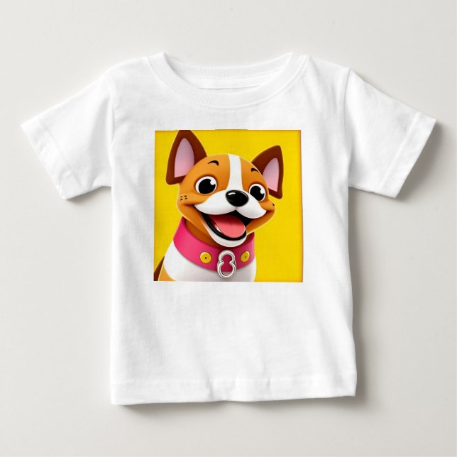 Camiseta De Bebé Perro sonriente ilustrado con collar (Anverso)