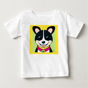 Camiseta De Bebé Perro sonriente ilustrado con collar