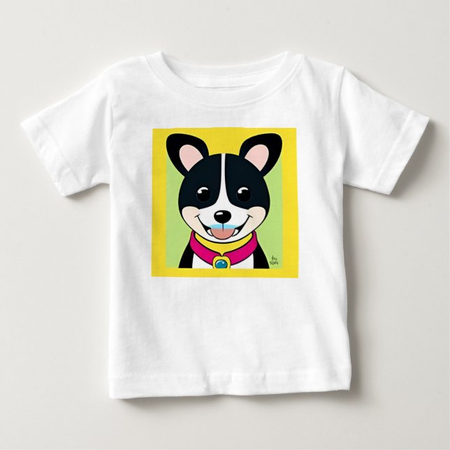 Camiseta De Bebé Perro sonriente ilustrado con collar (Anverso)