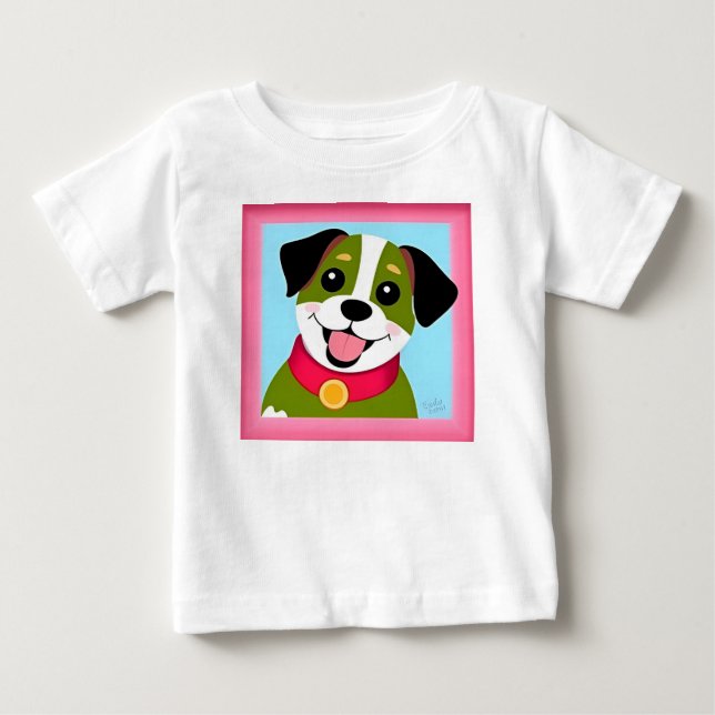 Camiseta De Bebé Perro sonriente ilustrado con collar (Anverso)