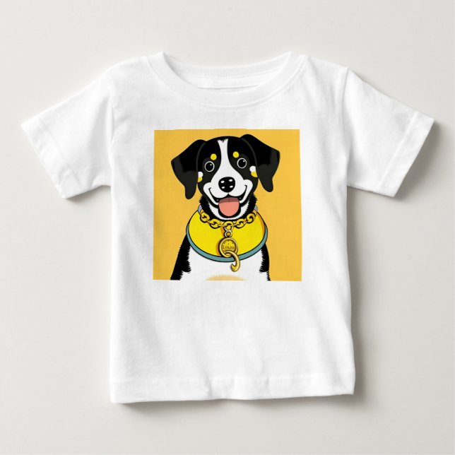 Camiseta De Bebé Perro sonriente ilustrado con collar (Anverso)