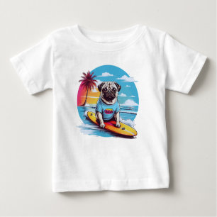 Camiseta De Bebé Perro vector navegando en las olas