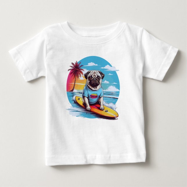 Camiseta De Bebé Perro vector navegando en las olas (Anverso)