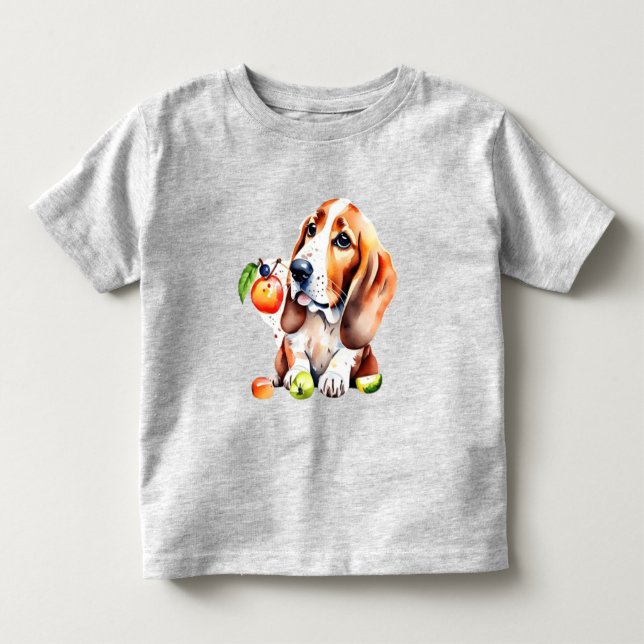 Camiseta De Bebé Perro y frutas (Anverso)