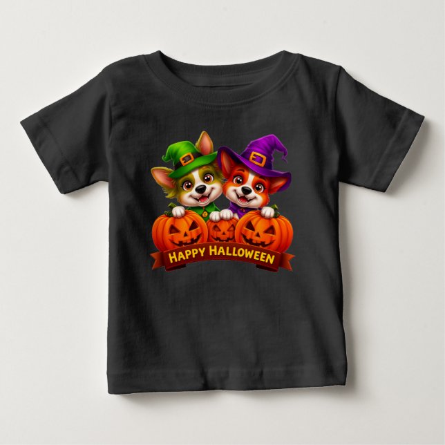 Camiseta De Bebé Perros adorables con disfraces de Halloween (Anverso)