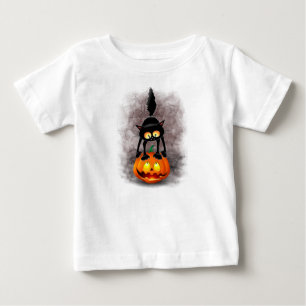 Camiseta De Bebé Personaje de caricatura asustado por Cat Halloween