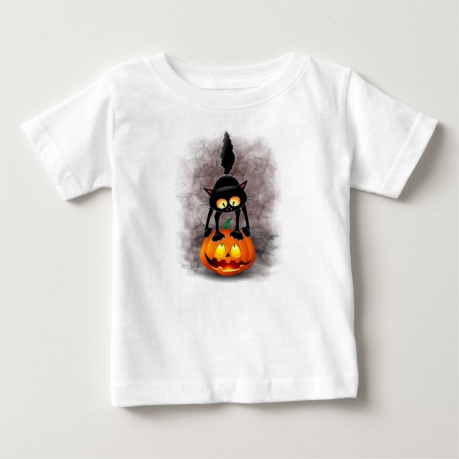 Camiseta De Bebé Personaje de caricatura asustado por Cat Halloween (Anverso)