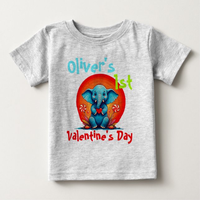 Camiseta De Bebé Personal Mi PRIMER VALENTÍN Elefante Bebé Niño Peq (Anverso)