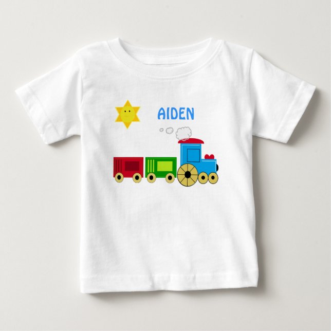 CAMISETA DE BEBÉ PERSONALICE CON EL TREN LINDO CONOCIDO SHIR DE SU (Anverso)