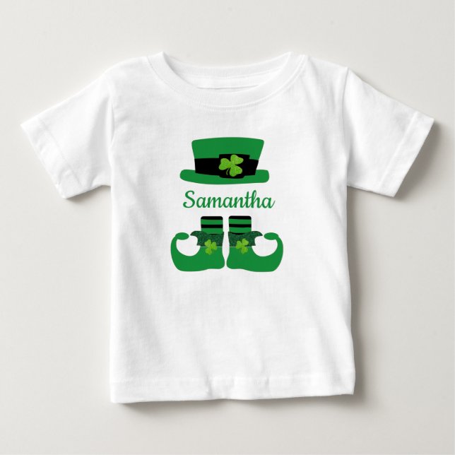 Camiseta De Bebé Personalice el negro verde leprechaun de St. Patri (Anverso)