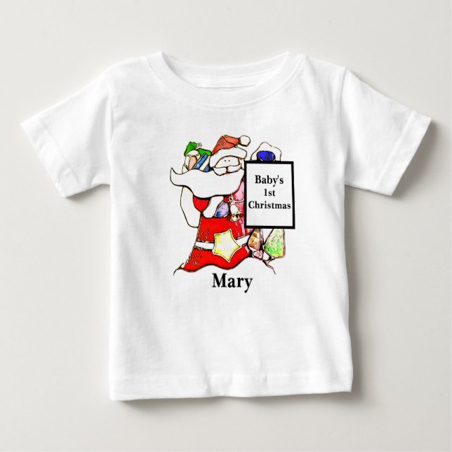 Camiseta De Bebé Personalice - Navidades de primera Santa del bebé (Anverso)