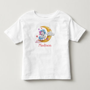 Camiseta De Bebé Personaliza Cute Girly Unicorn Moon Clouds Rosa