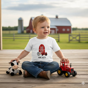 Camiseta De Bebé Personaliza el granero de la granja y el tractor r
