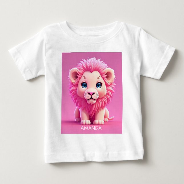 Camiseta De Bebé Personaliza el león de bebé rosado (Anverso)