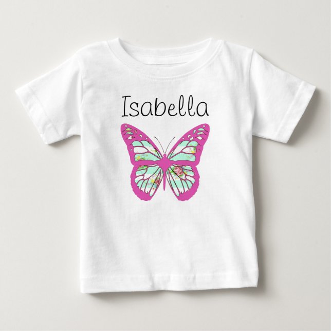 Camiseta De Bebé Personaliza este Bonito Baby One Piece w Butterfly (Anverso)