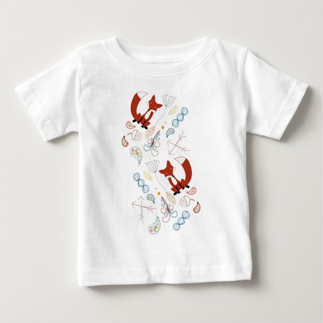 Camiseta De Bebé Personaliza este modelo moderno de Fox Woodland (Anverso)