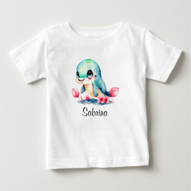 Camiseta De Bebé Personaliza niños bebé delfín acuarela (Anverso)