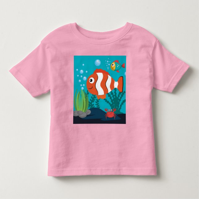 Camiseta De Bebé Personaliza Patrón de Vida Marina Peces Cangrejo A (Anverso)