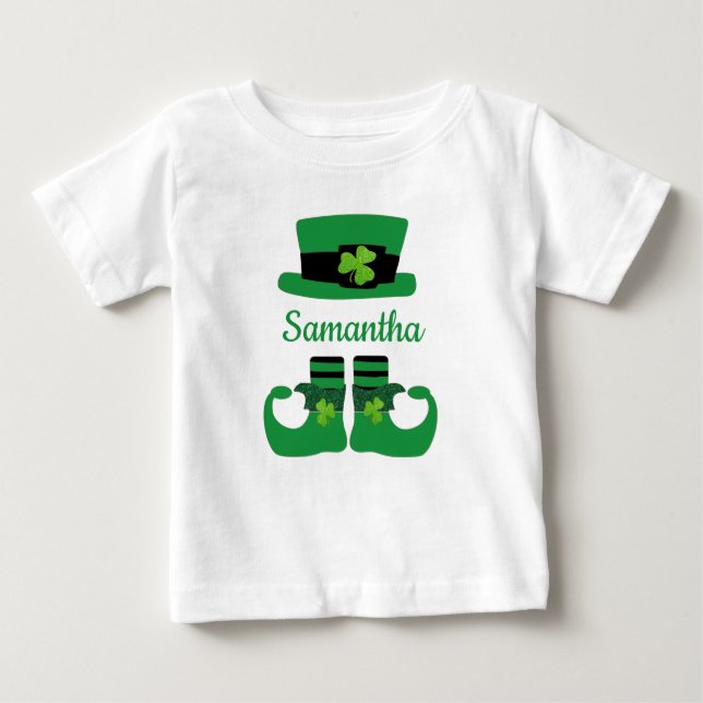 Camiseta De Bebé Personaliza St. Patrick's Leprechaun Verde Negro  (Anverso)