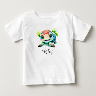 Camiseta De Bebé Personaliza Tortuga Marina Acuarela Bebé Niños Niñ