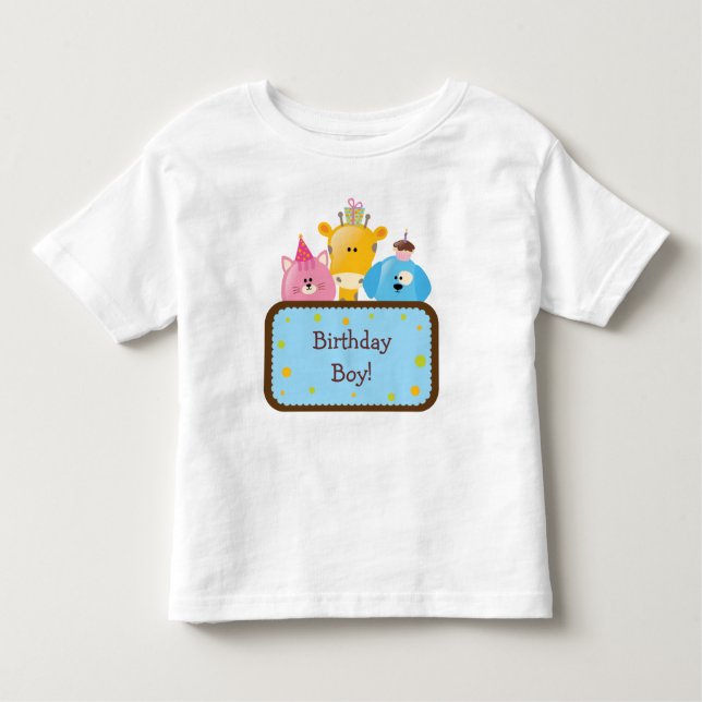 Camiseta De Bebé Personalizable Cute Animals Birthday Boy (Anverso)