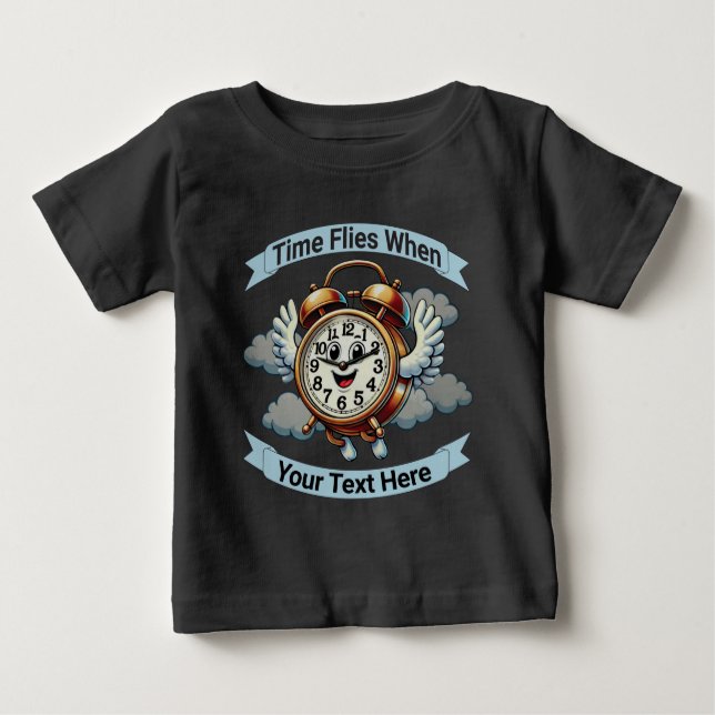 Camiseta De Bebé Personalizable "El tiempo vuela cuando" Reloj vola (Anverso)