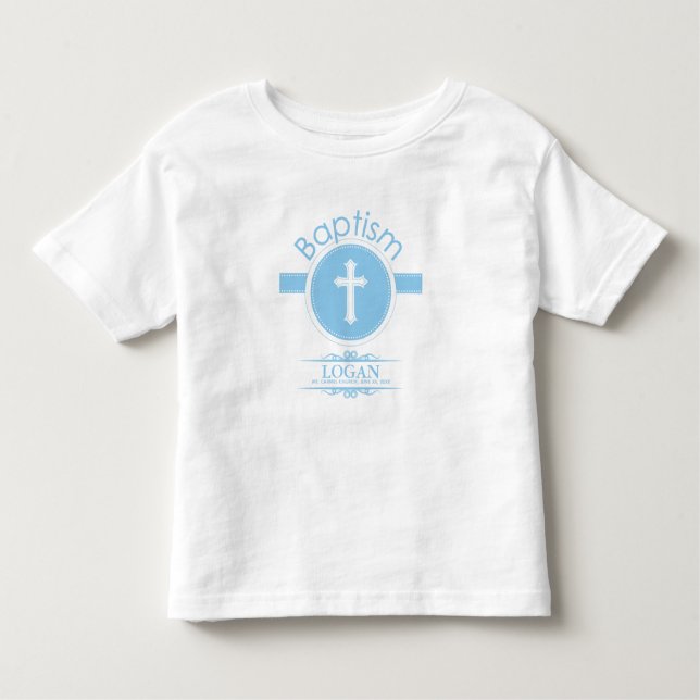 Camiseta De Bebé Personalizable, niño azul niño bautizo de Dios (Anverso)