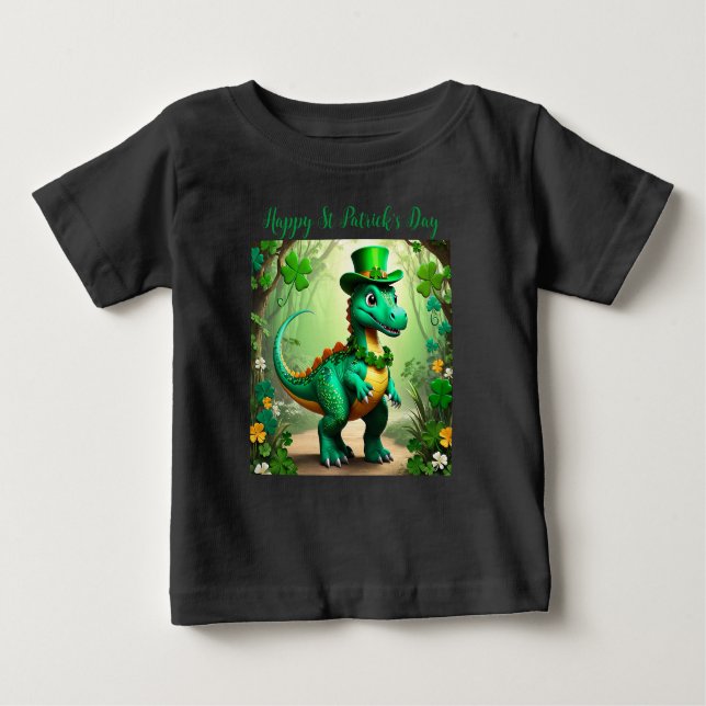 Camiseta De Bebé Personalizable San Patricio Dinosaurio. (Anverso)