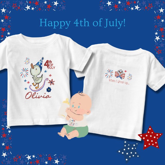 Camiseta De Bebé Personalizable Silly Goose 4 de julio (Customizable Silly Goose 4th of July Baby T-Shirt)