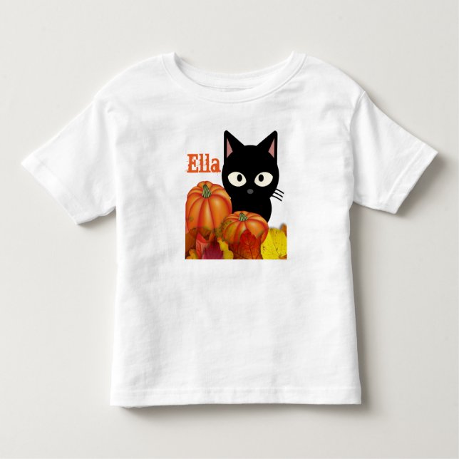 Camiseta De Bebé Personalizable Toddler Halloween Black Cat T-Shirt (Anverso)