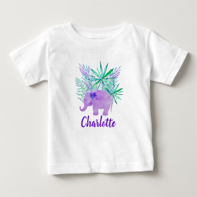 Camiseta De Bebé Personalizable tropical de la jungla de elefantes  (Anverso)