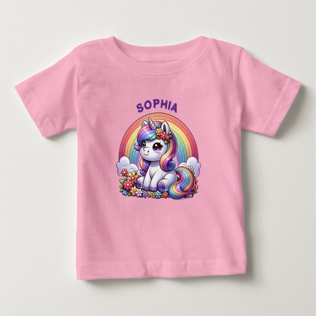 Camiseta De Bebé Personalización de Unicornio y Arcoiris (Anverso)
