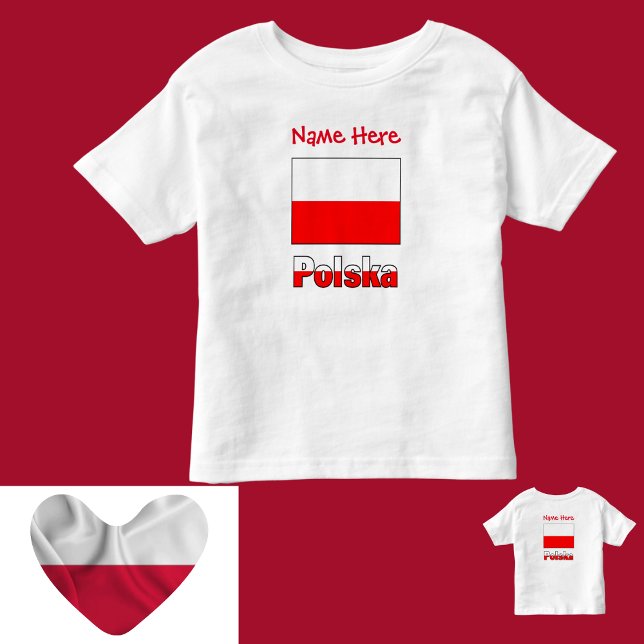 Camiseta De Bebé Personalización roja de la bandera polaca y polaca (Subido por el creador)