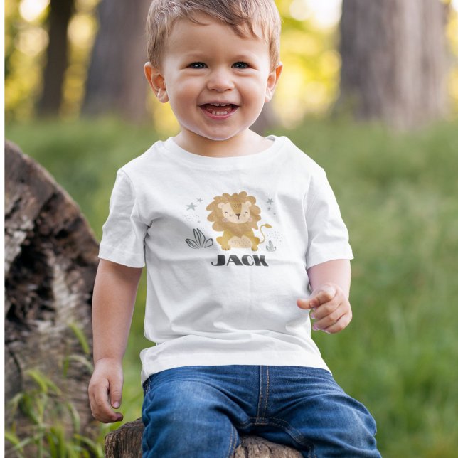 Camiseta de bebé personalizada de león pequeño 0-2 (Little Lion Customized Baby T-shirt 0-24 mos
)