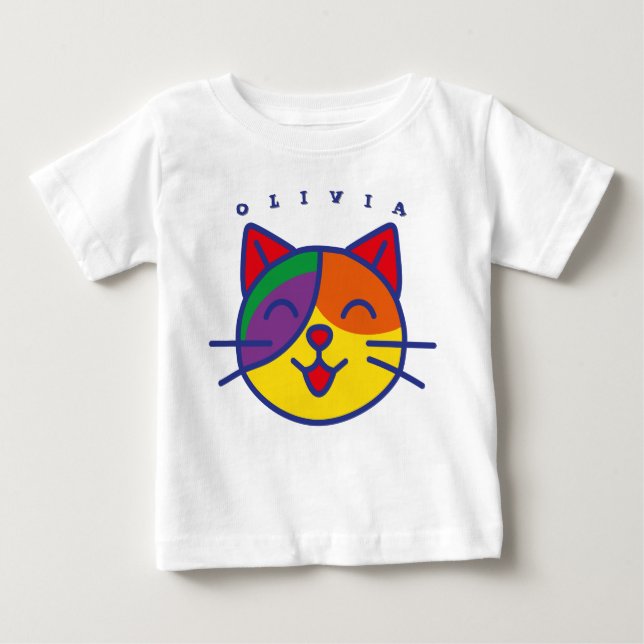 Camiseta De Bebé personalizada para niños y niñas - Diseño de Gato  (Anverso)
