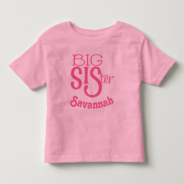 Camiseta De Bebé Personalizada Rosa Frambuesa Oscura Hermana Mayor  (Anverso)