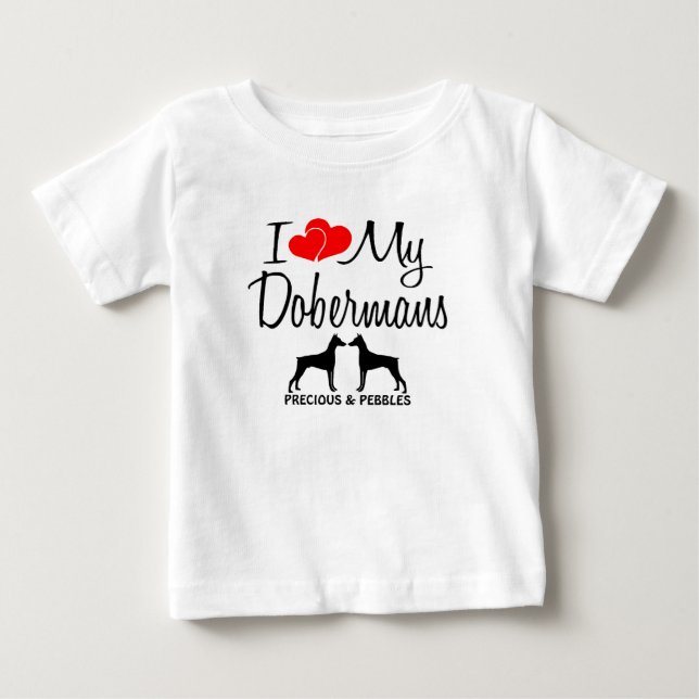 Camiseta De Bebé Personalizado, amo a mis dos dobermanes (Anverso)