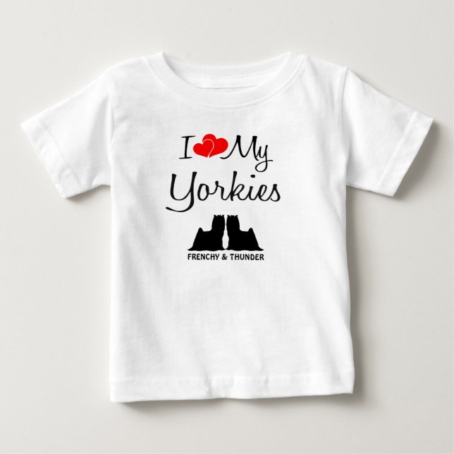 Camiseta De Bebé Personalizado, amo a mis dos Yorkies (Anverso)