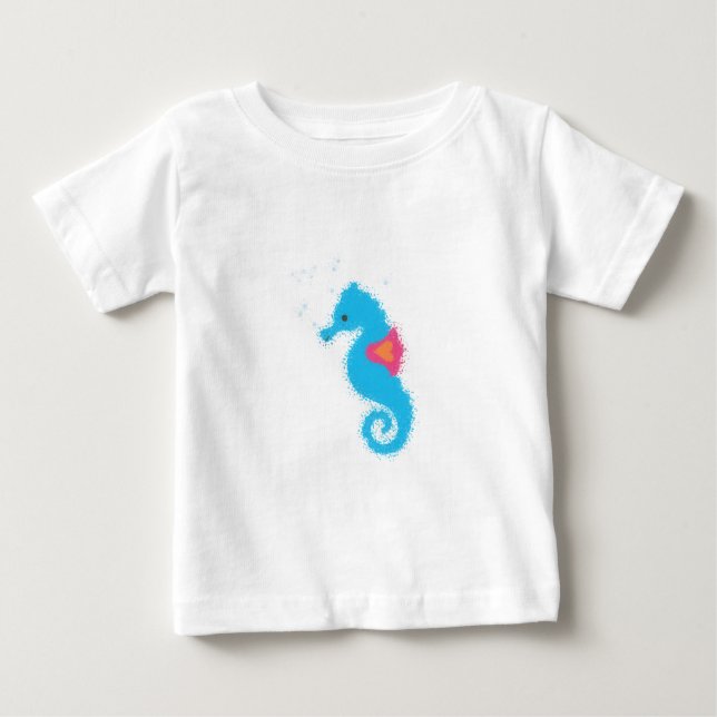 Camiseta De Bebé Personalizado azul caballito de mar (Anverso)