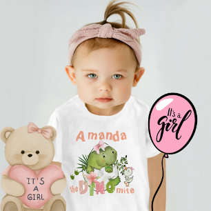 Camiseta De Bebé Personalizado Baby Girl Dinosaur DINO Mite T-Shirt